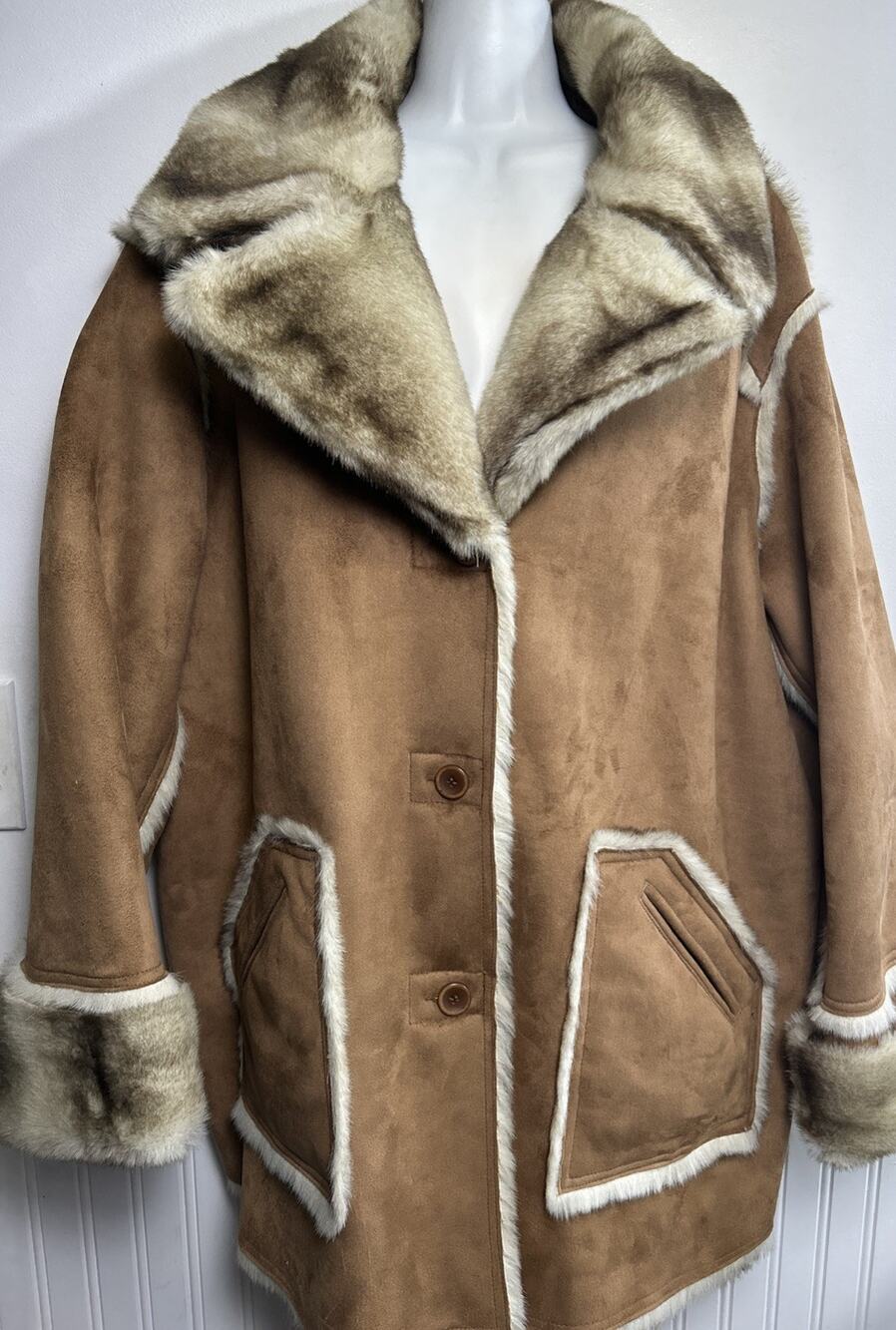 Dennis by Dennis Basso Women's Reversible Faux Fur & Suede Button Coat 2XL Brown